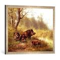 Gerahmtes Bild von Moritz Muller Wild Boar in the Black Forest, 1880", Kunstdruck im hochwertigen handgefertigten Bilder-Rahmen, 70x50 cm, Silber raya