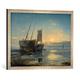 Gerahmtes Bild von Jean Antoine Theodore Gudin Boote am Strand bei Ebbe, Kunstdruck im hochwertigen handgefertigten Bilder-Rahmen, 70x50 cm, Silber raya