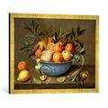 Gerahmtes Bild von Jacob van Hulsdonck Still Life with Oranges and Lemons in a Wan-Li Porcelain Dish, Kunstdruck im hochwertigen handgefertigten Bilder-Rahmen, 70x50 cm, Gold raya