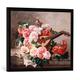 Gerahmtes Bild von Georges Jeannin Stilleben mit Rosen und Mandoline, Kunstdruck im hochwertigen handgefertigten Bilder-Rahmen, 70x50 cm, Schwarz matt