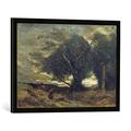 Gerahmtes Bild von Camille Corot Windstoß, Kunstdruck im hochwertigen handgefertigten Bilder-Rahmen, 70x50 cm, Schwarz matt