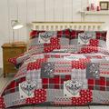 Alpine Patchwork 100% gebürsteter Baumwolle Feinbiber Bettwäsche Herz Quilt Bettbezug und 2 Kissenbezüge Bett-Set, Rot/Mehrfarbig, King