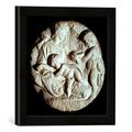 Gerahmtes Bild von Michelangelo Buonarroti "Tondo Taddei, circular stone sculptured panel by Michelangelo Buonarroti (1475-1564)", Kunstdruck im hochwertigen handgefertigten Bilder-Rahmen, 30x30 cm, Schwarz matt