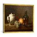 Gerahmtes Bild von Jean-Baptiste-Siméon Chardin "J.B.S.Chardin, Weiße Teekanne u.a.", Kunstdruck im hochwertigen handgefertigten Bilder-Rahmen, 100x70 cm, Gold raya