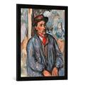 Gerahmtes Bild von Paul Cézanne Bauer in blauer Bluse, Kunstdruck im hochwertigen handgefertigten Bilder-Rahmen, 50x70 cm, Schwarz matt