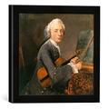 Gerahmtes Bild von Jean-Baptiste Simeon Chardin Bildnis des Charles Godefroy mit Violine, Kunstdruck im hochwertigen handgefertigten Bilder-Rahmen, 30x30 cm, Schwarz matt