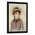 Gerahmtes Bild von Auguste Renoir Junge Frau mit Hut, Kunstdruck im hochwertigen handgefertigten Bilder-Rahmen, 50x70 cm, Schwarz matt