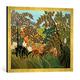 Gerahmtes Bild von Henri Rousseau Exotische Landschaft mit spielenden Affen, Kunstdruck im hochwertigen handgefertigten Bilder-Rahmen, 70x50 cm, Gold Raya
