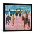 Gerahmtes Bild von Paul Gauguin Reiter am Strand, Kunstdruck im hochwertigen handgefertigten Bilder-Rahmen, 70x50 cm, Schwarz matt