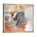 Gerahmtes Bild von Henri de Toulouse-Lautrec Frau am Wasserzuber. Aus der Serie 'Elles', Kunstdruck im hochwertigen handgefertigten Bilder-Rahmen, 70x50 cm, Silber Raya