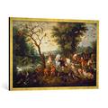 Gerahmtes Bild von Jan Brueghel der Ältere "Noah führt die Tiere in die Arche", Kunstdruck im hochwertigen handgefertigten Bilder-Rahmen, 100x70 cm, Gold Raya