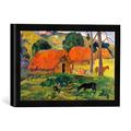 Gerahmtes Bild von Paul Gauguin Hund vor strohgedeckten Hütten, Kunstdruck im hochwertigen handgefertigten Bilder-Rahmen, 30x30 cm, Schwarz matt