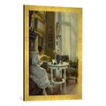 Gerahmtes Bild von Paul FischerEin gutes Buch als Nachtisch, Kunstdruck im hochwertigen handgefertigten Bilder-Rahmen, 50x70 cm, Gold Raya