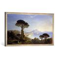Gerahmtes Bild von William James Muller "Blick auf den Golf von Neapel", Kunstdruck im hochwertigen handgefertigten Bilder-Rahmen, 100x50 cm, Silber Raya