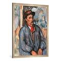 Gerahmtes Bild von Paul Cézanne "Bauer in blauer Bluse", Kunstdruck im hochwertigen handgefertigten Bilder-Rahmen, 70x100 cm, Silber Raya