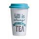 Premier Housewares Premier Teatime Tasse Wärme Reise mit Deckel, Porzellan/Silikon, Blau, 330 ml, 9x9x14