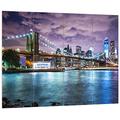 Pixxprint Skyline New York bei Nacht, MDF-Holzbild im Bretterlook Format: 80x60cm, Wanddekoration