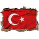 Pixxprint 3D_WD_2779_62x42 Turkey flag, Türkische Flagge Wanddurchbruch 3D Wandtattoo, Vinyl, bunt, 62 x 42 x 0,02 cm