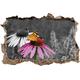 Pixxprint 3D_WD_5230_92x62 wunderschöner Schmetterling auf Kornblume Wanddurchbruch 3D Wandtattoo, Vinyl, Schwarz/weiß, 92 x 62 x 0,02 cm