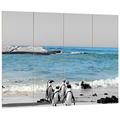 Pixxprint lustige Pinguine am Strand schwarz/weiß , MDF-Holzbild im Bretterlook Format: 80x60cm, Wanddekoration