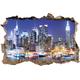 Pixxprint 3D_WD_1841_62x42 New York City Skyline Nacht Wanddurchbruch 3D Wandtattoo, Vinyl, bunt, 62 x 42 x 0,02 cm