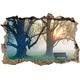 Pixxprint 3D_WD_2254_92x62 Parkbank mit Baum bei Sonnenuntergang und Nebel Wanddurchbruch 3D Wandtattoo, Vinyl, bunt, 92 x 62 x 0,02 cm