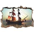 Pixxprint 3D_WD_1903_92x62 Piratenschiff auf Hoher See Wanddurchbruch 3D Wandtattoo, Vinyl, Bunt, 92 x 62 x 0,02 cm