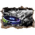 Pixxprint 3D_WD_5349_62x42 DJ bei der Arbeit am Plattenteller Wanddurchbruch 3D Wandtattoo, Vinyl, schwarz / weiß, 62 x 42 x 0,02 cm