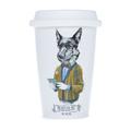 Die Amerikanischen Cija The Hipster Zoo Mr. Doc Dog Becher aus Porzellan mit Deckel aus Silikon, Weiß