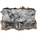 Pixxprint 3D_WD_S4907_62x42 angriffsbereiter Wolf Wanddurchbruch 3D Wandtattoo, Vinyl, schwarz / weiß, 62 x 42 x 0,02 cm