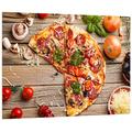 Pixxprint HBVs_2143_80x60 appetitliche Pizza mit Salami und Oliven MDF-Holzbild im Bretterlook Wanddekoration, Bunt, 80 x 60 x 2 cm