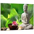 Pixxprint HBVs_2098_80x60 Seerosenblüte mit Kleiner Buddha Statue MDF-Holzbild im Bretterlook Wanddekoration, Bunt, 80 x 60 x 2 cm