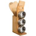Levivo Küchenutensilienhalter mit Gewürzdosen & Kochlöffel Set aus Bambus - Utensilienhalter Holz - - Küchenhelfer-Halter & Edelstahl Gewürzstreuer magnetisch