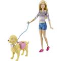 Barbie Walk and Potty Pup, Puppe mit blonden Haaren und laufendem Hund, Kotschaufel, Accessoires, inkl Puppe Hund, Geschenk für Kinder, Spielzeug ab 3 Jahre,DWJ68