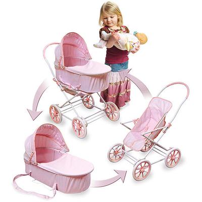 Badger Basket 3-In-1 Doll Pram/Carrier/Stroller- Pink Gingham