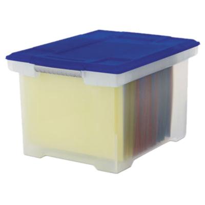 Storex 61508U01C Clear Plastic Letter / Legal File Storage Box with Snap-On Blue Lid - 18 1/2" x 14 1/4" x 10 7/8"