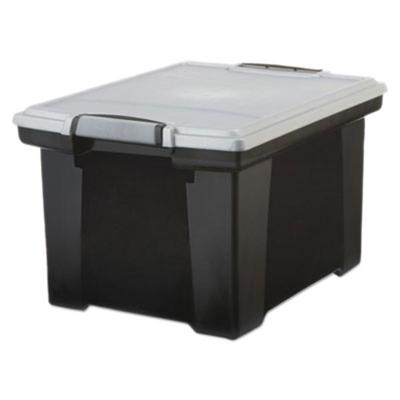 Storex 61543U01C Black Plastic Portable Letter / Legal File Storage Box with Locking Handles - 18 1/2" x 14 1/4" x 10 7/8"