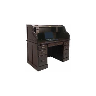 54"W Deluxe Solid Oak Laptop Roll Top Desk - Made in USA