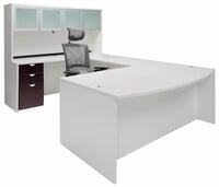 White & Woodgrain U-Shaped Workstation w/Hutch