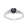 The Sapphire Ring Collection: 9ct White Gold Small Heart Shaped Sapphire with Diamond Set Shoulders Engagement Ring, Valentine (Size O)