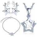 Yumilok Jewelry 925 Sterling Silver Cubic Zirconia Cute Stars Pendant Charm Necklace Bracelets Earring Crawler Jewelry Set for Women/Girls