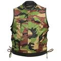 Military Camouflage & Cowhide Leather Cut Off Mens Vest Waiscoat Gilet Biker (5XL)