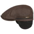 Stetson Redding Earflap Flat Cap for Men - Peaked Cap in Leather (Cowhide) - Leather Cap with Fleece Lining - Men's Cap with Ear Flaps - Fall/Winter Ear Warmers - Gatsby Cap Dark Brown XL (60-61 cm)