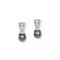 Post Earrings Rhodium Plated Black Glass Pearl CZ Cubic Zirconia Simulated Diamond Earrings Measures 9x5mm Wide Jewelry Gifts for Women