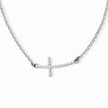 14ct White Gold Polished Lobster Claw Closure Sideways Curved Textured Religious Faith Cross Necklace Measures 1mm Wide Jewelry Gifts for Women - 48 Centimeters