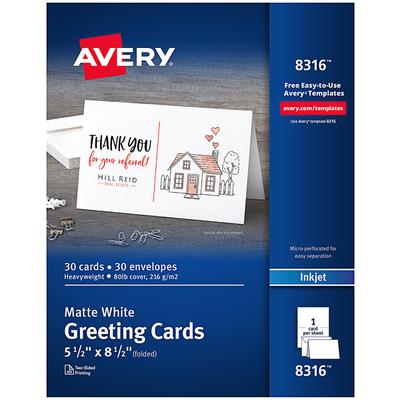 Avery® 8316 5 1/2" x 8 1/2" Matte White 85 lb. Half-Fold Ink Jet Greeting Card with Envelope - 30/Box