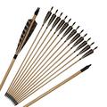 Huntingdoor 32" Handmade Wooden Shaft Target Arrows with Natural Turkey Feathers Fletching for Longbow Recurve Bow