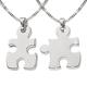 Clever jewellery set, silver partner, pendants, 2 puzzle pieces, divided, shiny with 2 chains, 42 cm and 45 cm, sterling silver, 925 with case