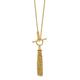 14ct Yellow Gold Dangle Polished Cable Chain Tassel Toggle Necklace Jewelry Gifts for Women - 46 Centimeters