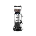 DeLonghi Dedica KG 521.M electric coffee grinder, 2.1” LCD display with aroma function, full metal housing, stainless steel cone grinder, adjustable grind setting, silver